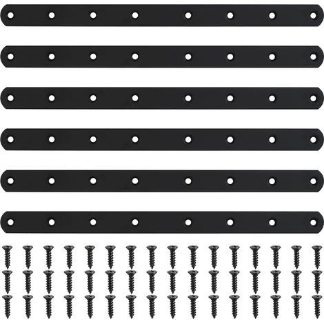 6 Pièces Plaque Perforée Noire, Connecteur Métallisé, Connecteur pour Bois de Plan, Plaque de Réparation, Connecteur d'Angle Plat avec 48 Vis pour Mobilier Armoires Étagères, 295x20x3 mm (1/5)
