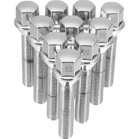 Boulons Roue Chrome M12 X 1.5 Cône 60° 10Pcs Tête Hexagonale Acier Galvanisé, Pour Jantes Alliage (1/5)