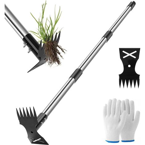 Désherbeur à double tête à long manche, débroussailleuse à main et houe de jardin, adapté à l'aménagement paysager et au désherbage de la cour, 120cm (1/5)
