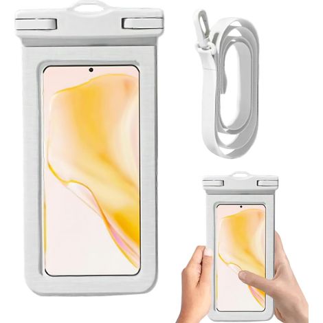 Pochette étanche pour téléphone - Housse étanche universelle avec cordon - Protection transparente pour téléphone portable sous l'eau, idéale pour la plage, la piscine et la natation (blanche) (1/5)