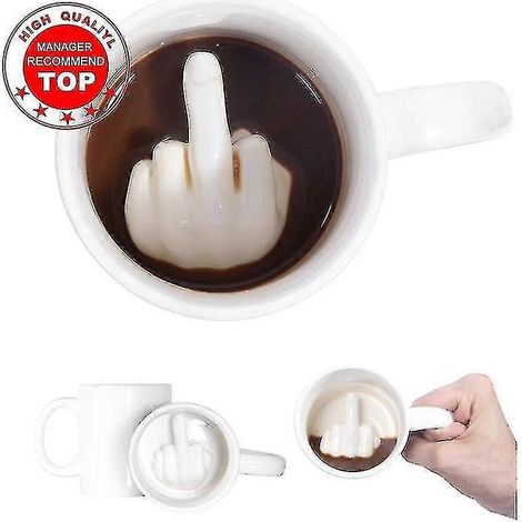 White Finger Mug - Creative Design, 300ml Capacity (1/3)