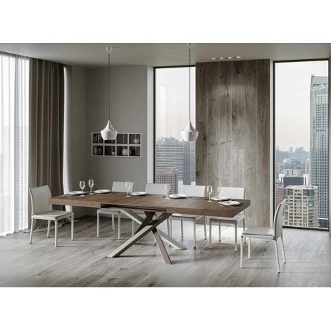Table extensible 6 à 12 personnes bois foncé et pieds entrelacés 4 couleurs L 160 à 264 cm Artemis (1/5)