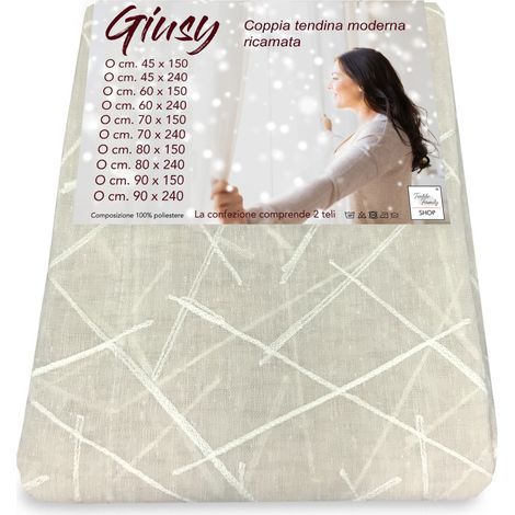 Tendina Giusy Beige - Coppia Tende Vetro Moderne Semitrasparenti Effetto Bouclè in Poliestere COPPIA (2 TELI) CM. 90X240