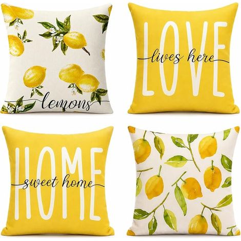 Waterproof Polyester Outdoor Cushion Cover, Garden Balcony Decorative Cushion Cover for Living Room, Bedroom, Waterproof, Stain-Resistant, 45 x 45 cm (4 Lemons) (1/5)