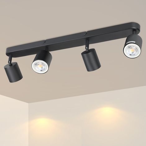 GBLY Plafon LED de 4 luces de techo negro - Plafon de salón con luz direccional de 350° Luces de techo GU10 Iluminación para pasillo habitación cocina comedor mesa de comedor - Sin bombilla (1/5)