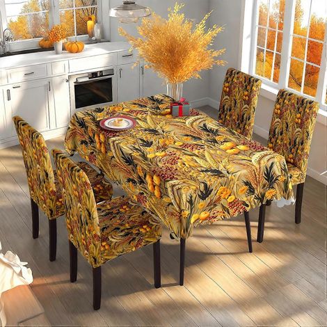 Ensemble de nappes et housses de chaises pour Thanksgiving et récolte d'automne (140 x 210 cm, imperméable) - TC-324