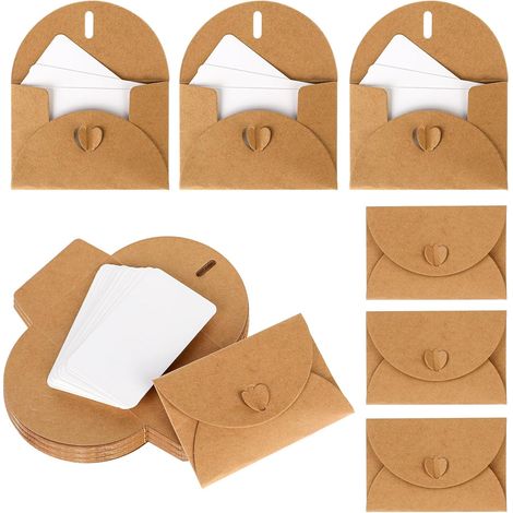 Pochettes en papier kraft pour cartes-cadeaux, petites enveloppes mignonnes avec fermoir en forme de cœur, idéales pour les cartes-cadeaux, les cadeaux de Saint-Valentin, les mariages et les cartes de (1/5)