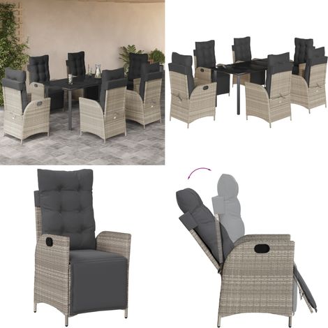 Ensemble à manger de jardin et coussins 7 pcs gris clair rotin - Chaise de jardin - Table de jardin (1/5)