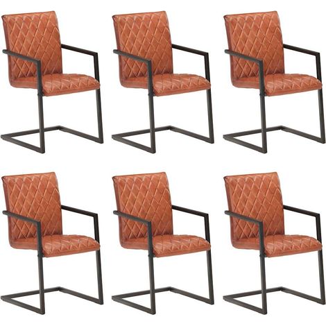 vidaXL Chaises à manger cantilever lot de 6 marron cuir véritable (1/5)