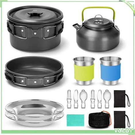 Batterie de cuisine de camping - FAFEICY - Ensemble 10 pièces - Alliage d'aluminium - Compact pliable - Léger 1,15 kg (1/5)