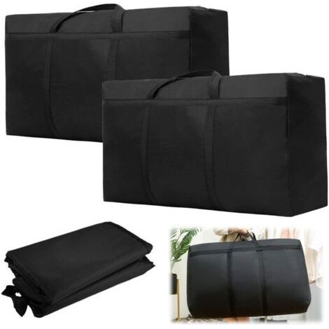 Lot de 2 160L Grand Sac De Rangement, Imperméable Housse Rangement Couette, Sac Demenagement en Tissu Oxford 420D, Pour Déménagement, Couette, Couvertures, Oreillers (90 x 55 x 27 cm, Noir) (1/5)
