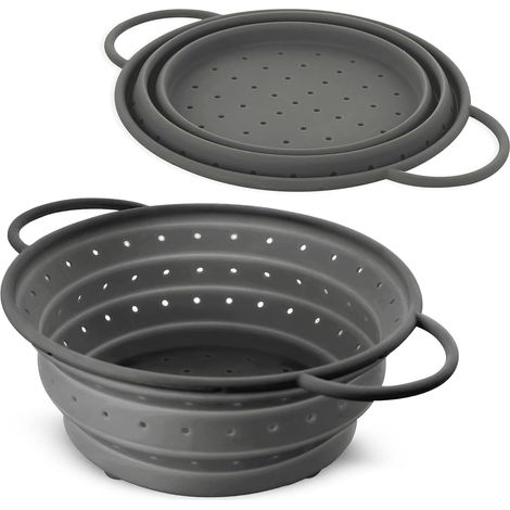 1 Passoire Silicone 24 cm Gris Pliable Sans BPA Résistante Chaleur Pour Cuisine Camping (1/5)