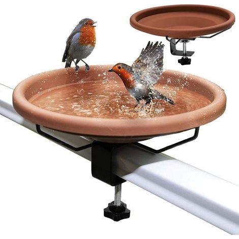 Baignoire pour oiseaux pour balcons, avec support en acier inoxydable, résistante aux intempéries et au gel, 30 cm de diamètre, convient aux jardins, terrasses et balustrades de balcon. (1/5)