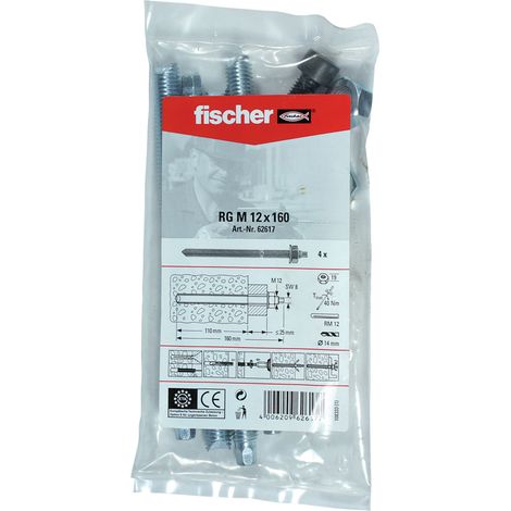 Fischer 4x Varilla anclaje RG M 12 x 160 B bolsa - 062617