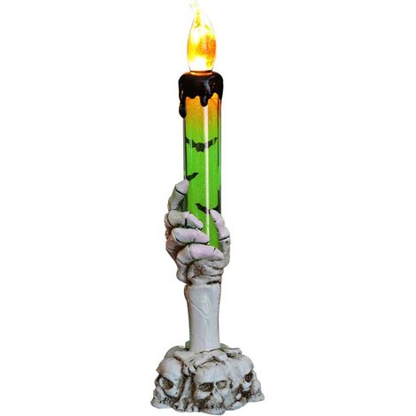 Bougeoir en forme de crâne d'Halloween, lampe squelette fantôme sans flamme, décoration de bar ou de fête, vert (1/5)