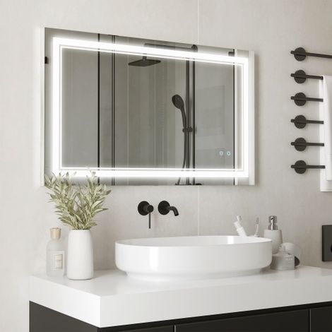 Miroir LED Salle de Bain 100x60cm, Éclairage Tactile Réglable, Étanche IP44, 3 Températures