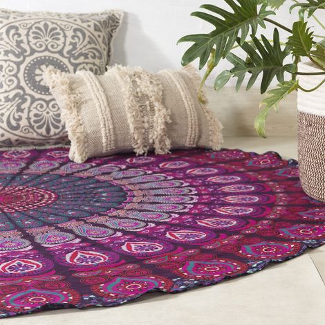 Tapisserie murale ronde avec pompon - Tenture murale - Mandala ombré, bohème, hippie - Nappe de table - 178 cm - Vert (1/5)