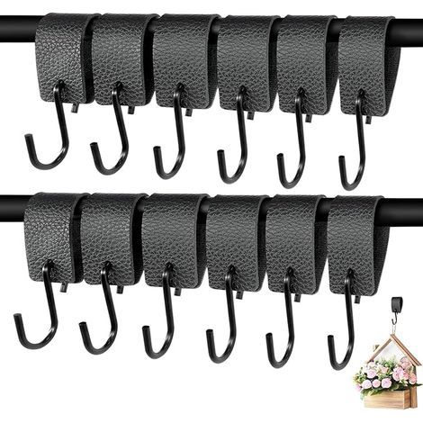 Set mit 6 schwarzen S-Haken zum Aufhängen von Kleidung, geeignet für Kleiderbügel und Fleischerhaken.