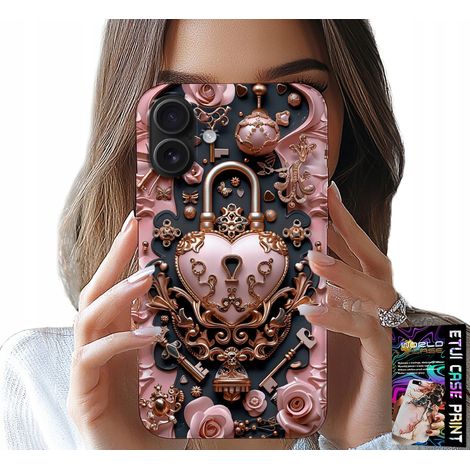 Hülle für iPhone 16 Plus – feminine, modische Muster, Herz-Rosen-Vorhängeschloss (1/5)