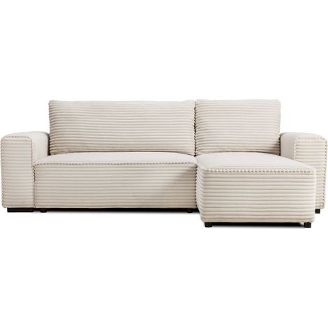 Canapé d'angle convertible réversible 3/4 places en velours gros côtelé beige - Farrow (1/5)