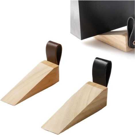Butoir de porte en bois 2 pièces, butoir de porte antidérapant en bois massif, robuste et durable, adapté aux maisons et aux bureaux (noir, marron)