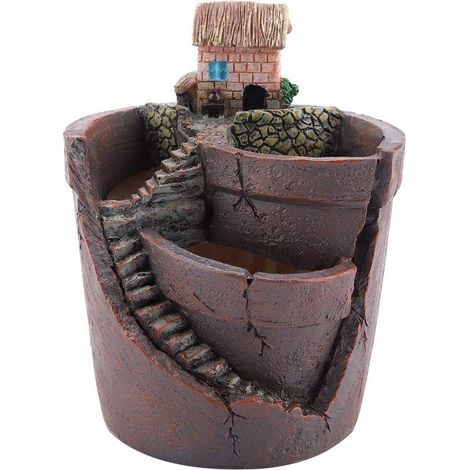 Miniatur-Blumentopf aus Kunstharz in Hausform – Rustikale Gartendekoration – Kaktus-Dekorationszubehör – Blumentopf für Büro, Zuhause, Arbeitszimmer (1/5)