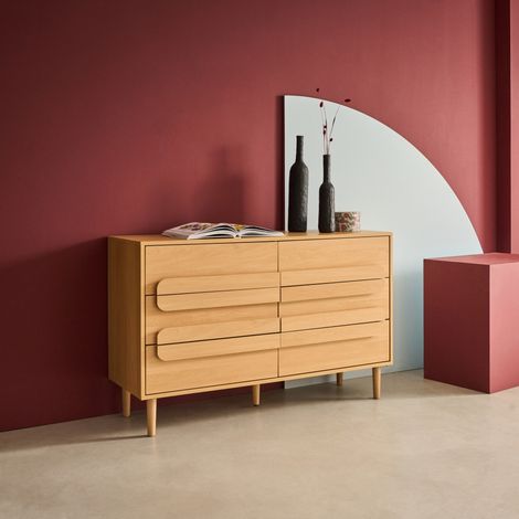 sweeek - Commode vintage décor bois de chêne 6 tiroirs - L 120 x P 40 x H 75cm - Juliana