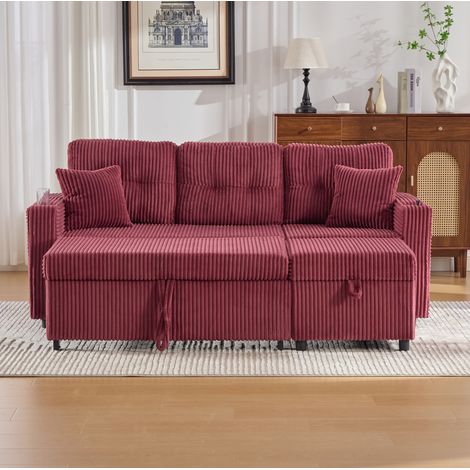 Schlafsofa 196x82x85 cm weinrot aus Cord mit Stauraum, USB-C, LED und Getränkehaltern (1/5)
