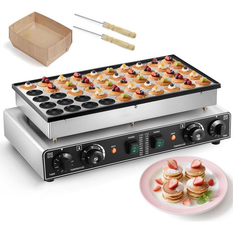 Appareil à Dutch Pancake 50 Trous, avec Revêtement Antiadhésif, Minuterie 0-5 min et Température Réglable de 50-300°C, Mini Crepiere Electrique pour Crêpes, Dorayaki, Poffertjes (1/5)