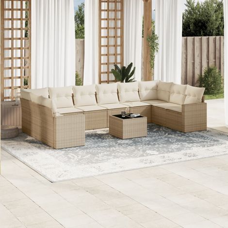 Salon de Jardin Modulaire 10 Places en Résine Tressée Beige avec Coussins Lavables Meuble d'Extérieur Confortable pour Terrasse Capacité 110kg Livraison 2 Canapés + 8 Sièges (1/5)