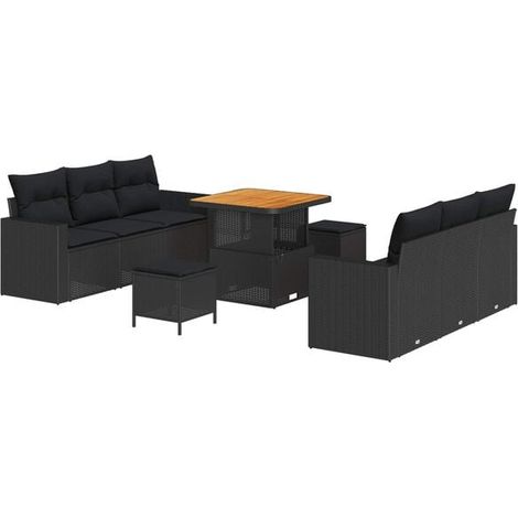 Ensemble de Canapé d'Extérieur 9 Pièces, Salon de Jardin pour 6 Personnes, Noir (1/5)