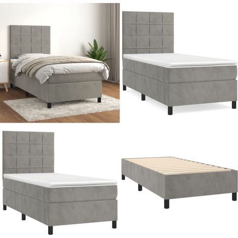 Boxspringbett mit Matratze Hellgrau 90x190 cm Samt - Samtbett - Boxspringbett - Doppelbett - Schlafzimmermöbel - Luxusbett - Home & Living (1/5)