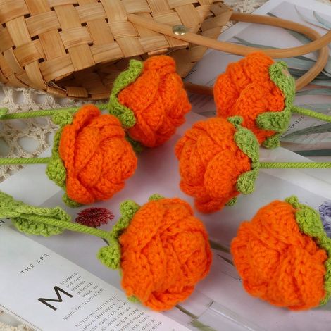 Bouquet de 6 roses au crochet tricotées à la main, cadeau DIY pour la Saint-Valentin pour elle, fête des Mères, mariage, décoration maison (1/5)