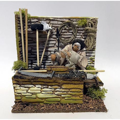 Animierte Szene mit Falegname und Bohrer, 15 × 10 × 14 cm (1/2)