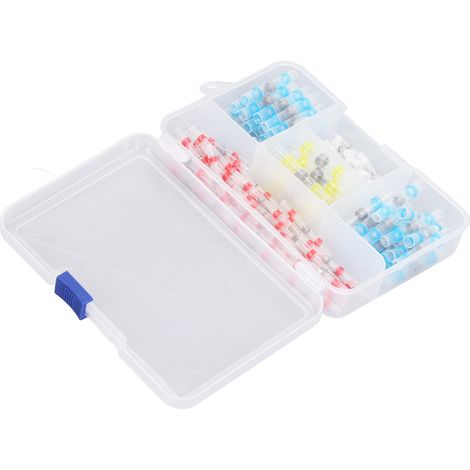 Lot de 120 cosses à souder en étain (4 types différents) avec gaine thermorétractable, connecteurs bout à bout pour applications marines, automobiles et camping-cars. (1/5)