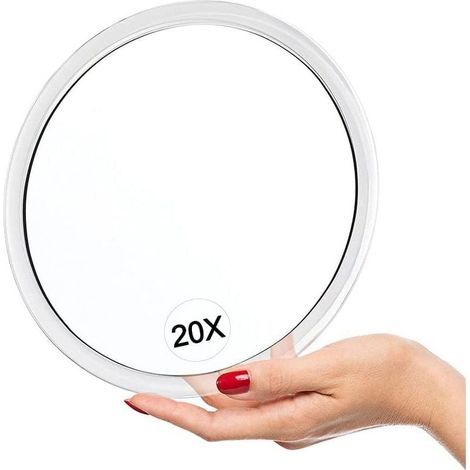 Miroir grossissant x20 avec ventouses (15 cm de diamètre) – Idéal pour le maquillage, l'épilation, l'extraction de points noirs et la mise en forme des sourcils – Parfait pour la maison et les voyages (1/5)