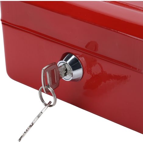 Coffre-fort portable de 15 cm avec serrure à clé, rouge, pour la maison ou le bureau. (1/5)