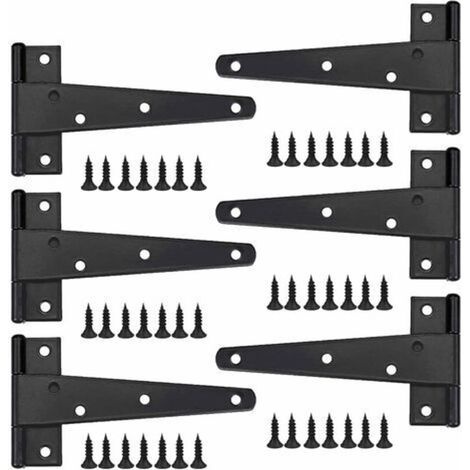 Heavy Duty Door Hinge 6pcs, 6 Inch Door Hinge, Black T Hinge, Stainless Steel Flat Hinge Iron Door Hinges Heavy Duty Hinges for Doors, Windows, Garden Sheds (1/5)