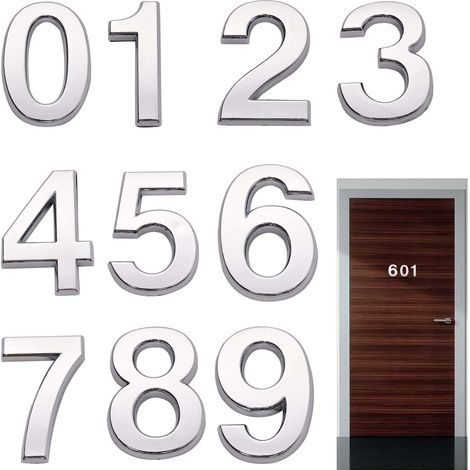 Lot de 10 Numero de Maison Exterieur Autocollants, Numero Boite aux Lettres 3D pour Maison, Bureau, de 0 à 9 (Argent) (1/5)