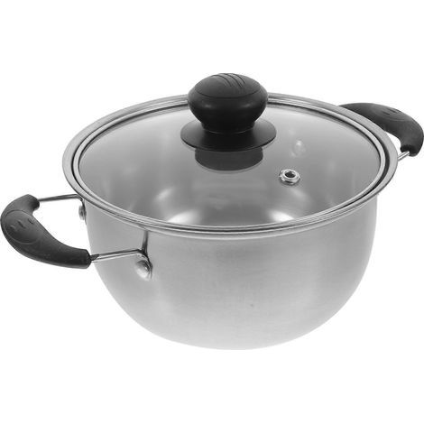 marmite multifonctionnelle en acier inoxydable avec couvercle en verre.-16X16CM-Silver (1/4)