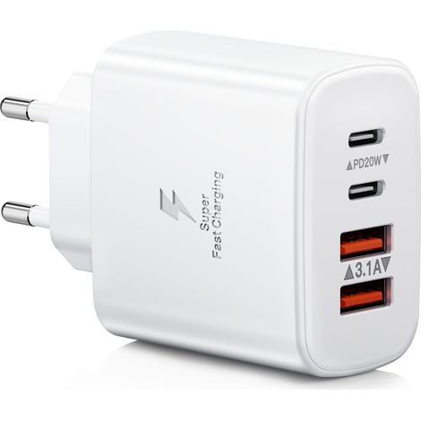 Chargeur USB C, 40W 4-Port USB Multiple Bloc Chargeur Rapide Multiple Secteur PD+QC 3.1A Type C Adaptateur pour iPhone 17 16 15 14 13 12 Pro Max Samsung S24 Ultra S23 S22 iPad Xiaomi Huawei Google (1/5)