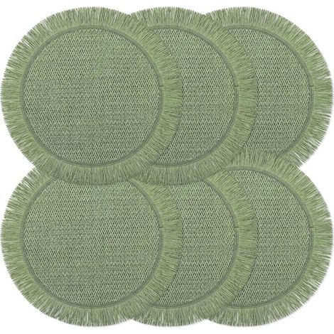 Lot de 6 Sets de Table Ronds Bohème en Papier 38cm, Tressés Campagnards Résistants à la Décoloration pour Maison, Café ou Événements, Vert (1/2)