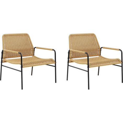Set of 2 Garden Chairs PRASIMO PE Rattan Natural (1/5)