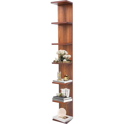 ÉTagèRe Murale à 7 Niveaux, éTagèRe Verticale, Organisateur Haute Tour Design éTagèRe Murale DéCorative pour La Maison, La Chambre à Coucher, La DéCoration De Bureau, Noyer (1/5)
