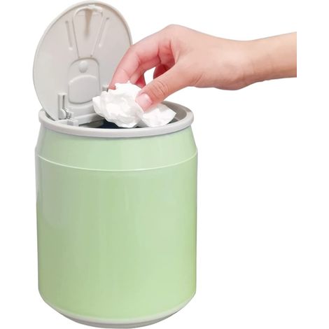 Poubelle De Table - Poubelle Mini Bureau Avec Couvercle À Pression - Pour Table De Travail Salle De Bain Comptoir Chambre - Vert - 1 Pièce (1/4)