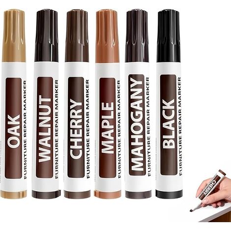 6 Pieces Furniture Repair Pencil, Furniture Touch Up Markers, Scratch Repair Markers for Wood Furniture, for Wood Furniture Touch-Up Laminate and Wood Furniture (1/5)