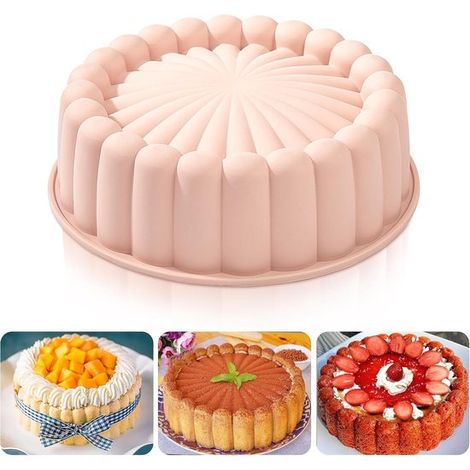 Teglia rotonda per torte di vario tipo, 20 cm (8 pollici), in silicone, rosa (1/5)