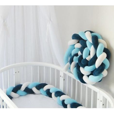 Tour De Lit Bébé - Pare-Chocs Tressé En Velours - 200 Cm - Bleu (1/2)