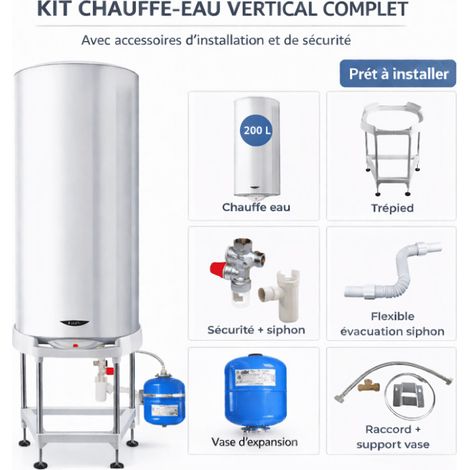 Pack tout compris chauffe eau électrique 200 L Initio à résistance blindée ARISTON