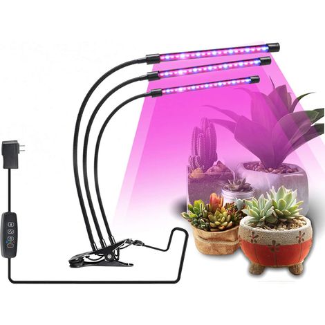 Luz de crecimiento de plantas, 27 W, 3 cabezas, 57 luces LED de crecimiento, iluminación hortícola de 360° con temporizador (3/9/12 H), 3 modos de interruptor, para germinación, plántulas, floración d (1/5)